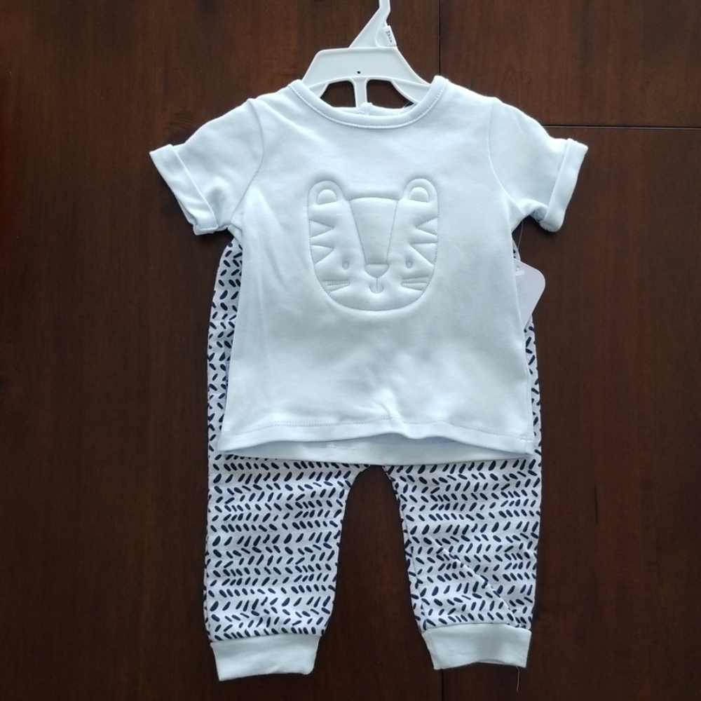 Two Piece Baby Outfit Blue with Animal Print